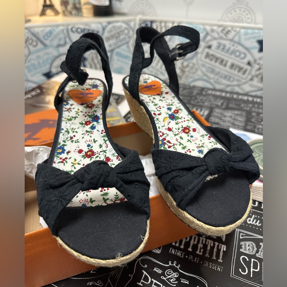 Black Espadrille Wedge Sandals with Ankle Strap - Women